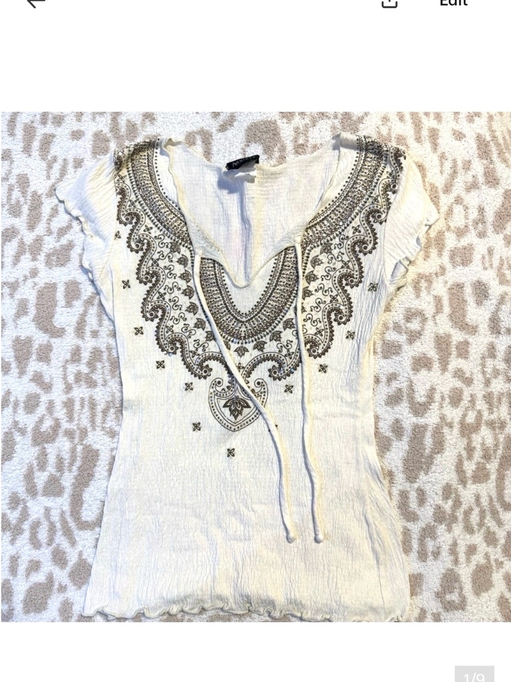 Anxiety Embroidered Cream Girls Top Size Medium